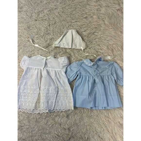 Vintage Madonna by Haddad & Nannette White Blue Christening gown embroidered 12 - Picture 5 of 9